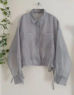 Samansa Mos2 blue グレー シアーシャツ ブラウス