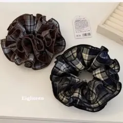 チェック柄 シュシュ ヘアゴム ヘアアクセサリー