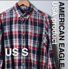 US古着 AMERICAN EAGLE リネン コットンチェックシャツ Mサイズ