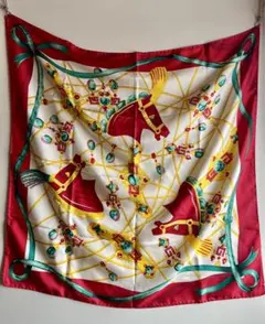 イタリア製　シルクスカーフ　馬　ビジュー柄　スカーフ　ビンテージ　ヴィンテージ