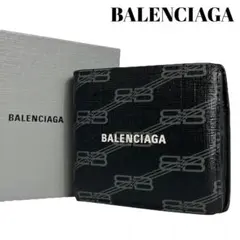 【美品】バレンシアガ 折り財布 BBロゴ 金具 レザー ブラック ジップ BALENCIAGA バレンシアガ 三つ折り財布 ミニウォレット BB ロゴ