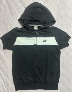NIKE ナイキ スウェットフルジップアップ半袖パーカー 黒×白 L