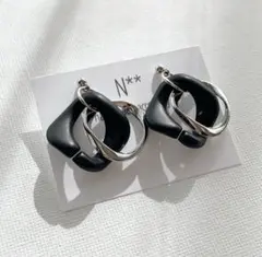 357 ブラックシルバー 2連 ハンドメイドピアス イヤリング