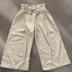 ベージュ リボン付きワイドパンツ