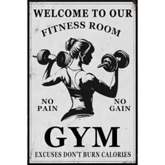 新品 GYM フィットネス ルーム ブリキ看板 トレーニング モチベーション
