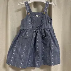 デニムブルー ハート柄 ワンピース　90