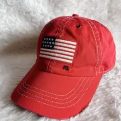 ポロラルフローレン　星条旗　キャップ　レッド　赤　レザーストラップ　ロゴ刺繍