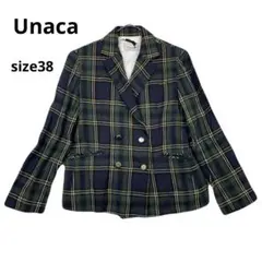 Unaca リネン100％　チェック柄 ダブルブレスト テーラードジャケットのサムネイル