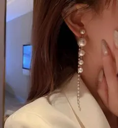 ロングパールピアス 揺れるアクセサリー ブライダル 前撮り
