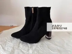 MERCURYDUO フェイクスエードストレッチショートブーツ ブラック