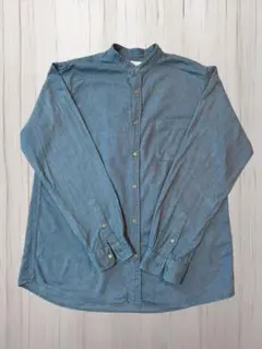 GLOBAL WORK メンズ デニムシャツ バンドカラー