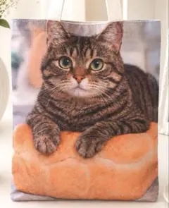 チ*ン様 人気 猫バッグ　キジトラ猫　パン　丈夫な新品トートバッグ　オリジナルのサムネイル
