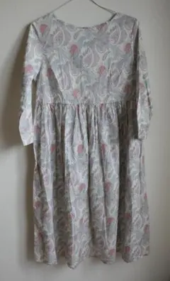 新品・タグ付き★アートワークブルー★リバティプリント　ギャザーロングワンピース