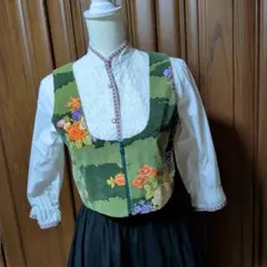 花柄 緑色 ベストリバーシブル