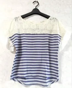 アクシーズファム　ストライプ 半袖Tシャツ レース付き　トップス　Мサイズ