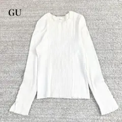 GU リブボタンスリーブセーター レーヨン 金ボタン装飾 タイトシルエット 上品