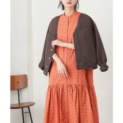 ブラウン ノーカラージャケット