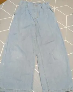 ライトブルー ワイドデニムパンツ ウエストゴム　150