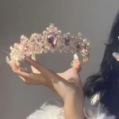 バロックローズピンククラウン キラキラ大粒ハートジュエル 成人式卒業式パーティー