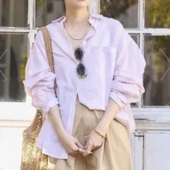 フリークスストア　インド ボイルベーシック長袖シャツ　ピンク　ストライプ