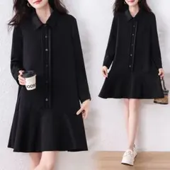 新品◎大人気 秋物 着痩せ効果 シャツワンピース 前ボタン 無地 オシャレ
