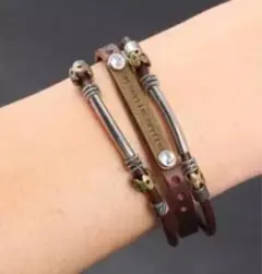 スカルデザイン レザーブレスレット