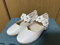 ホワイト フラワー装飾 フォーマルシューズ　17cm 発表会　結婚式