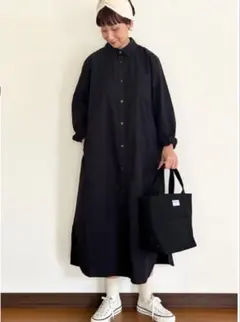 ◆新品 無印良品 レギュラーカラー長袖ワンピース 長袖シャツワンピース 黒 春