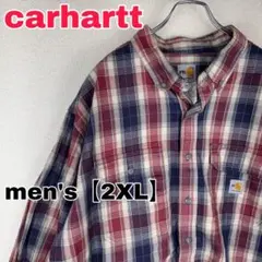 Z101【carhartt】長袖チェックシャツ【メンズ2XL】レッド×ネイビー