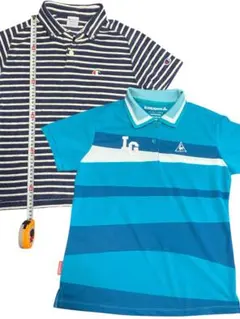 ゴルフウェア　Champion ルコック　半袖ポロシャツ 青/ストライプ
