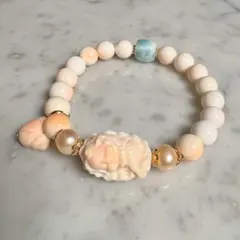 超希少 人魚 女王貝 ラリマー ブレスレット ピンクコンクシェル　パール　天然石