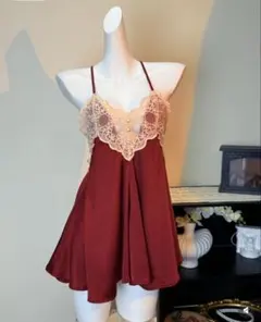 ワインレッド サテン スリップ レース