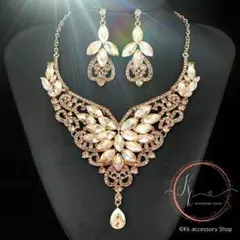 ネックレス ピアス ビジュー ゴールド セットドレス 映え演奏会高見えイヤリング