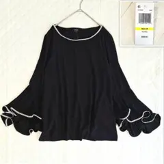 MSK　フレアスリーブブラウス　M　ラインストーン　ブラック　タグ付