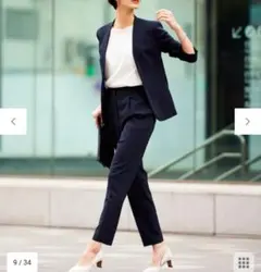 46号 icb【洗える】Fied セットアップ ノーカラージャケット&パンツ 黒