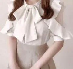 ボウタイシアーショルダーフリルブラウス[k9126c] オフホワイト