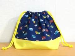 H162【通園・通学グッズ】ハンドメイドお弁当袋(働く車柄紺色)