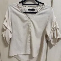w closet フリルネック ブラウス ベージュ