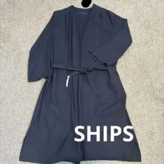 【SHIPS 】ネイビー ロングカーディガン　薄手　綿100% ベルト付きのサムネイル