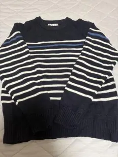 ikka 長袖ニット ボーダー ネイビー M