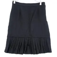 美品✨イタリア製 裾プリーツスカート【M】ブラック 黒 万能 着回し 裏地あり