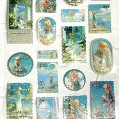 ◤シール◢✨新品✨　星の王子さま　切手風　金箔押し　ブルー　アンティーク