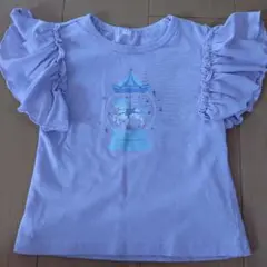 薄紫色フリル袖Tシャツ　トップス　女の子　100cm