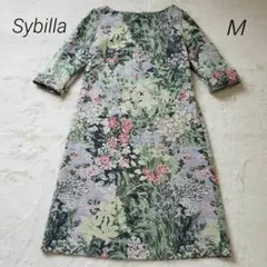 Sybilla 七分袖 花柄ジャガード織りワンピース Ｍ
