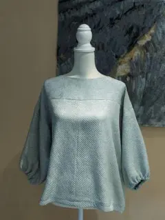 正絹　総絞り　ミントグリーン　着物リメイク　七分袖　プルオーバー　ブラウス