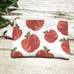 果物柄　りんご　Dカン付きミニポーチ