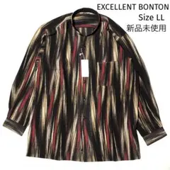 【新品未使用】EXCELLENT BONTON 長袖シャツ 黒赤ストライプ LL