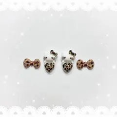 ネイルパーツ 4P 〈027〉 キティ ヒョウ柄 豹柄 リボン ハート