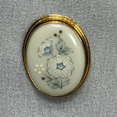 LENOX ビンテージ 14K金張額縁陶器製 花柄 ブローチ