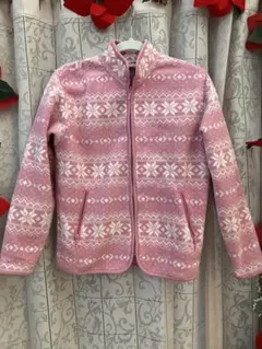 ピンク 雪の結晶柄 フリースジャケット